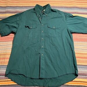 Vintage Wrangler Western Shirts Men's XL Green Short Sleeve‎ Button Up Cotton